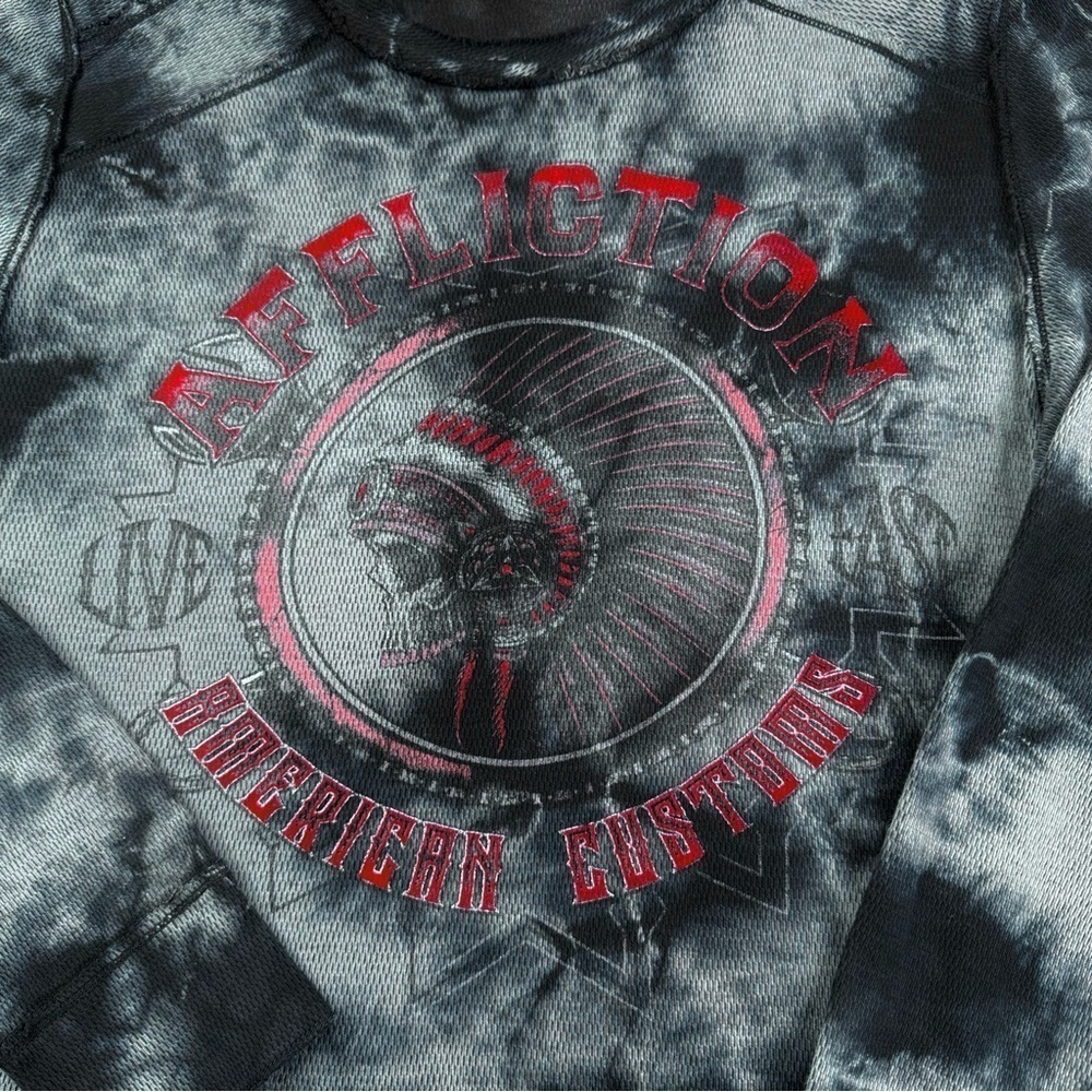 AFFLICTION Men's Long Sleeve Reversible Thermal Shirt. XXL skull bird distressed - Picture 6 of 15